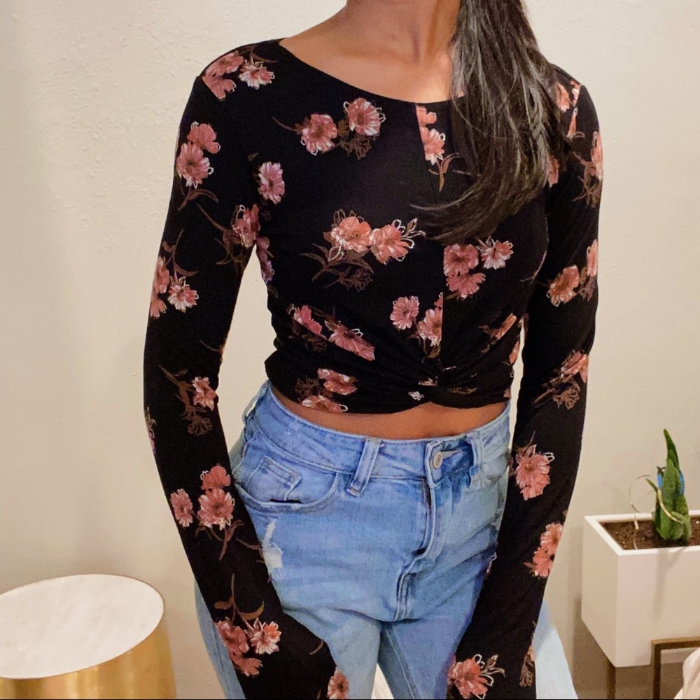 Floral Long Sleeve Crop Top